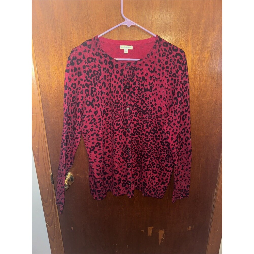 Croft & Barrow Women’s Red Leopard Print Button Up Cardigan Size XL